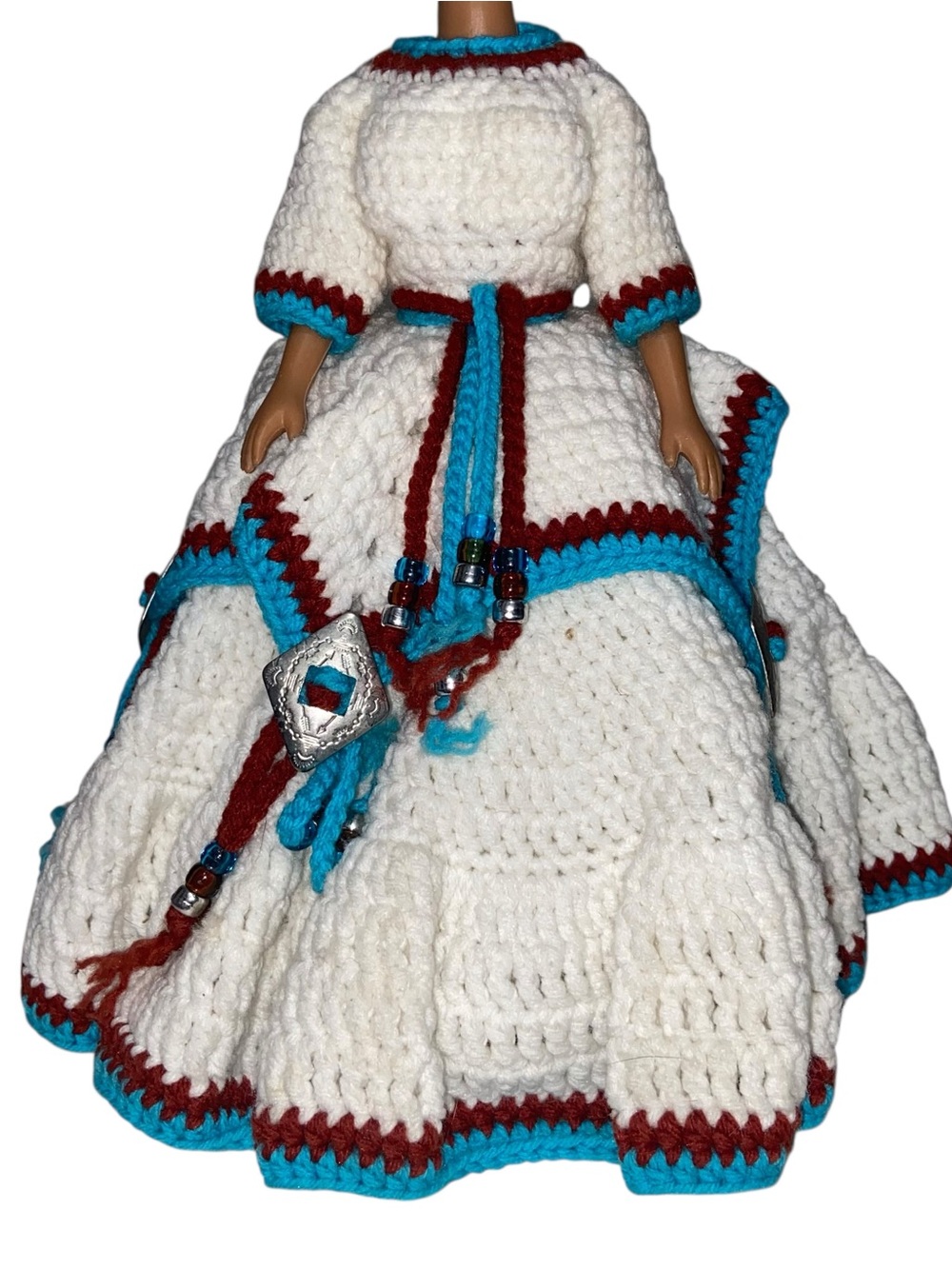 Southwestern Doll Dress Crochet Native American Concho Bead Details Handmade